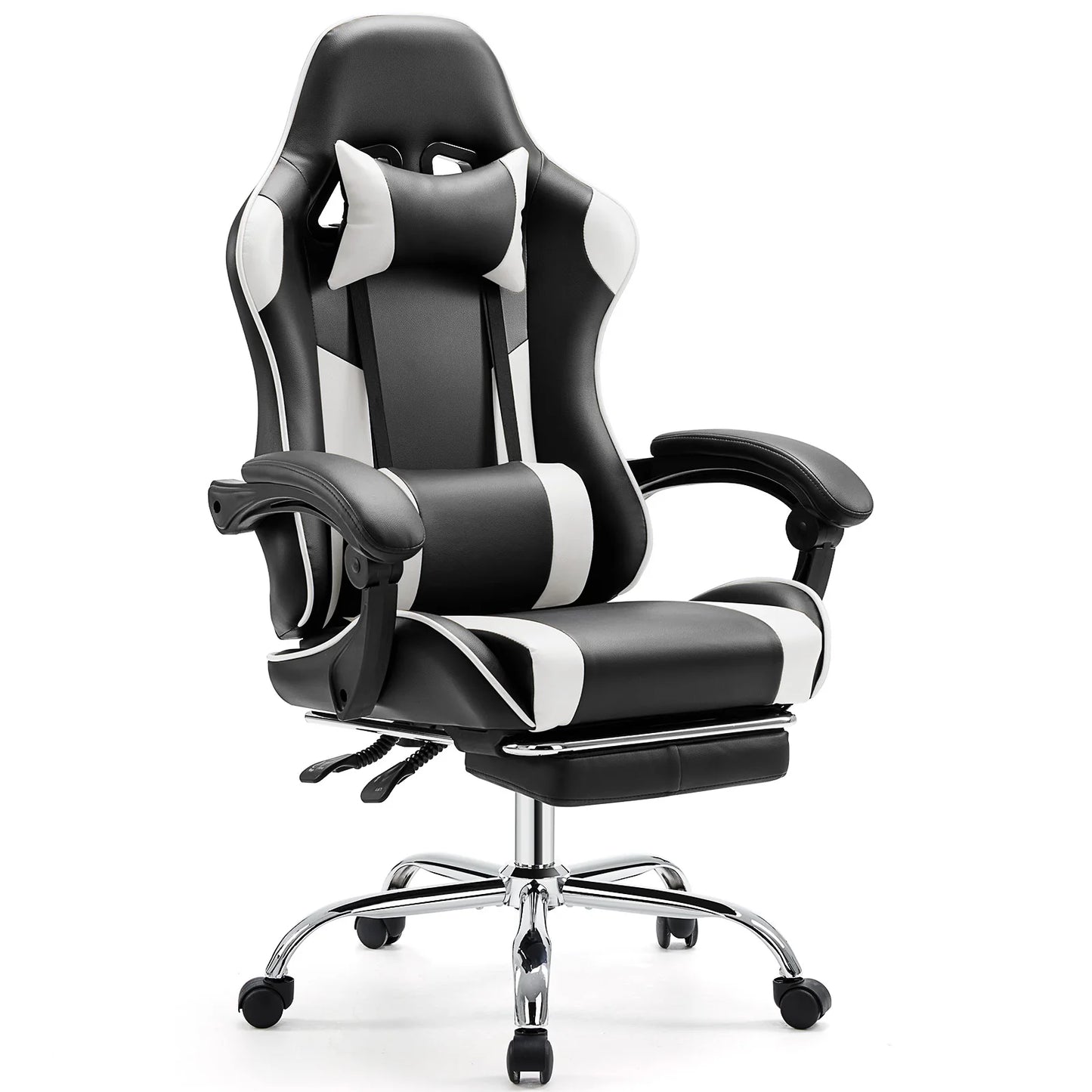 PU Leather Ergonomic Racing style Gaming Chair, Adjustable Swivel with Headrest and Lumbar Support For Office, Computer, gaming Room