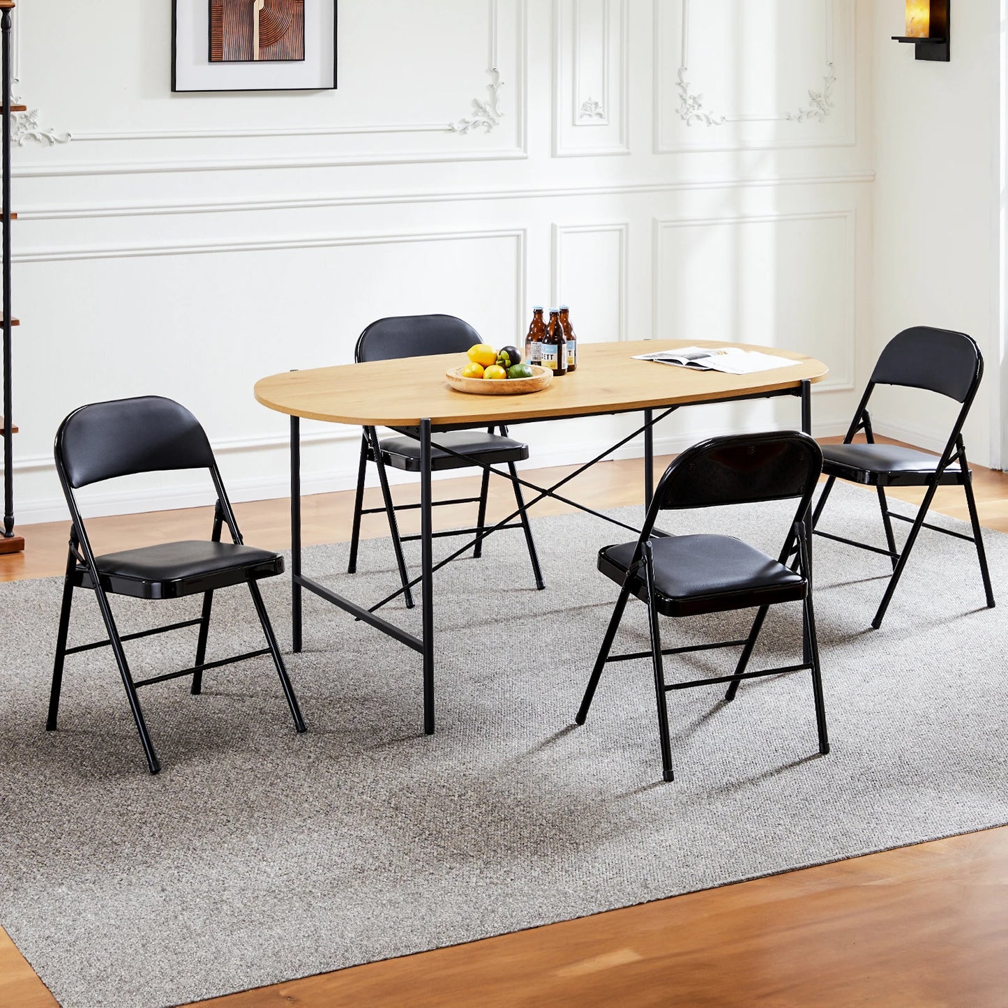 4 Pack Sturdy Metal, Leather Padded Folding Chairs