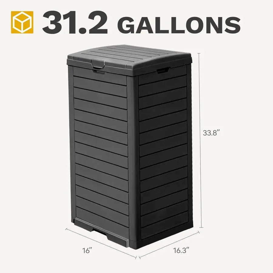 38 Gallon Waterproof Resin Hideaway Garbage Bin with Lid and Drip Tray