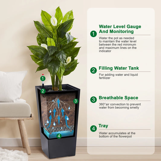 2pcs Front Porch Planter Pots with Drainage Holes Auto Watering