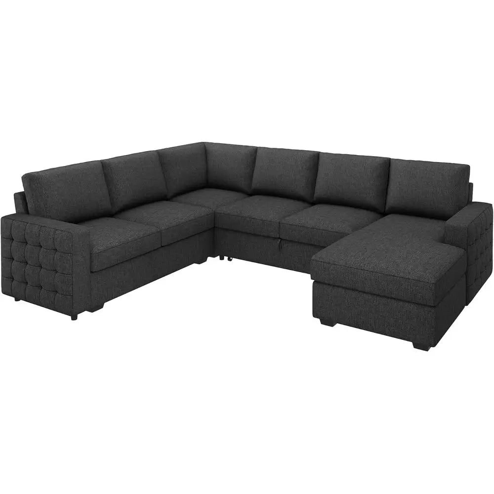 Gray Sectional Sofa with Hidden Bed and Storage