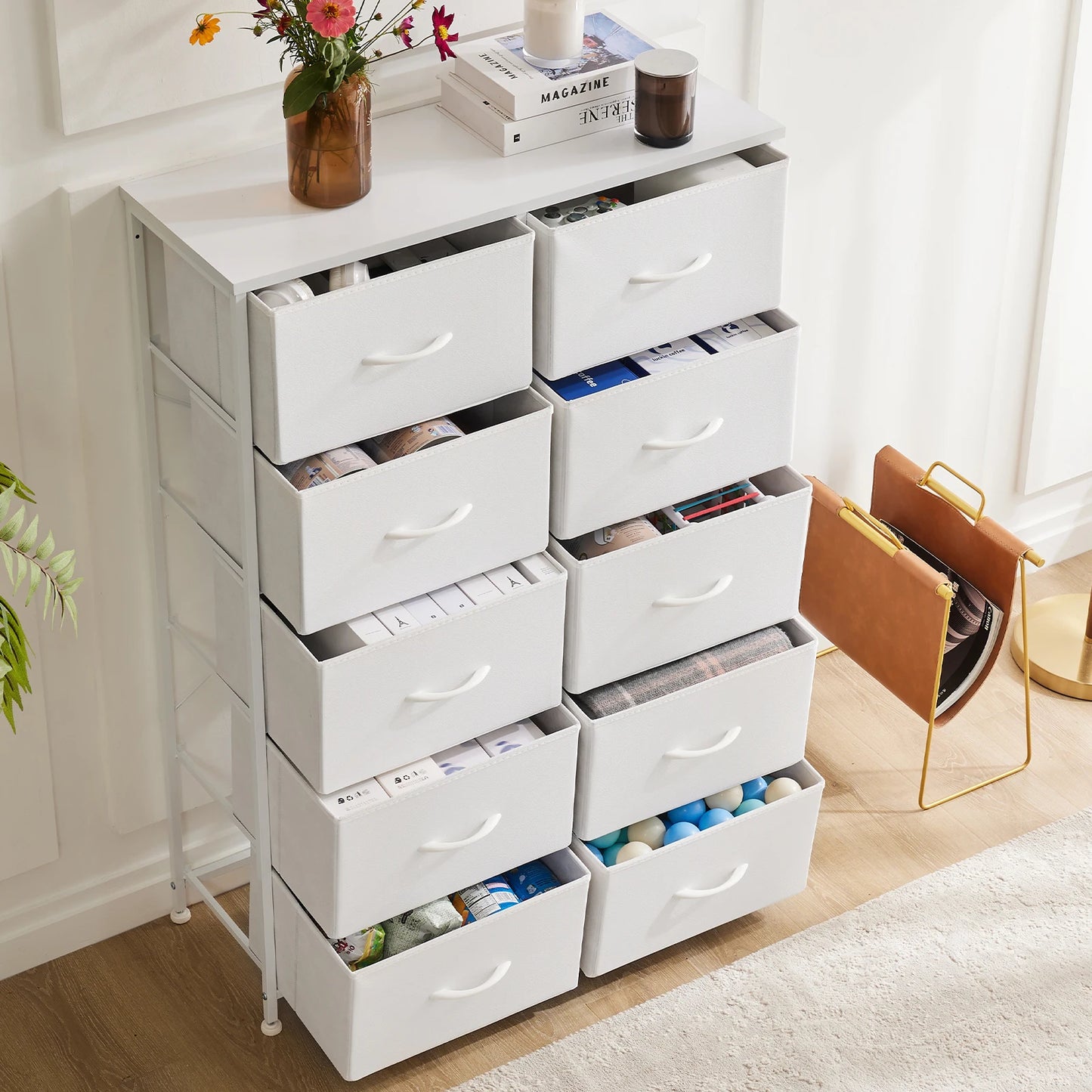 Wardrobes For Bedroom With 5/7/10 White Fabric Drawers For Bedroom Furniture