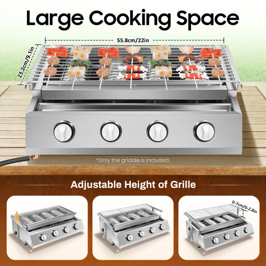 Portable Propane Gas Grill. 4 Burner, Stainless Steel Smokeless, for Outdoor Patio parties