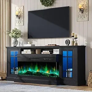 75in 3-Sided Glass Fireplace TV Stand with LED Lights for TVs up to 85"