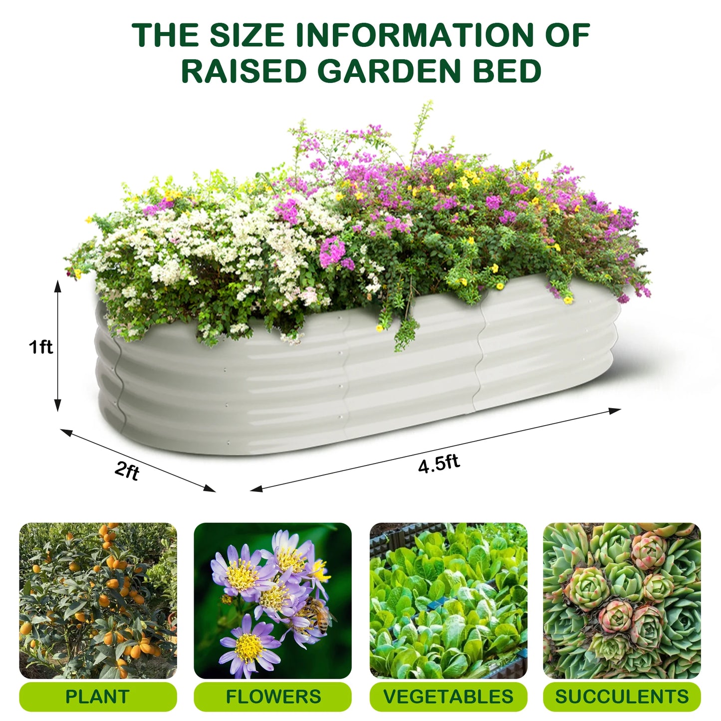 2 Pcs 4.5x2x1ft Oval Galvanized Raised Garden Planter Bed