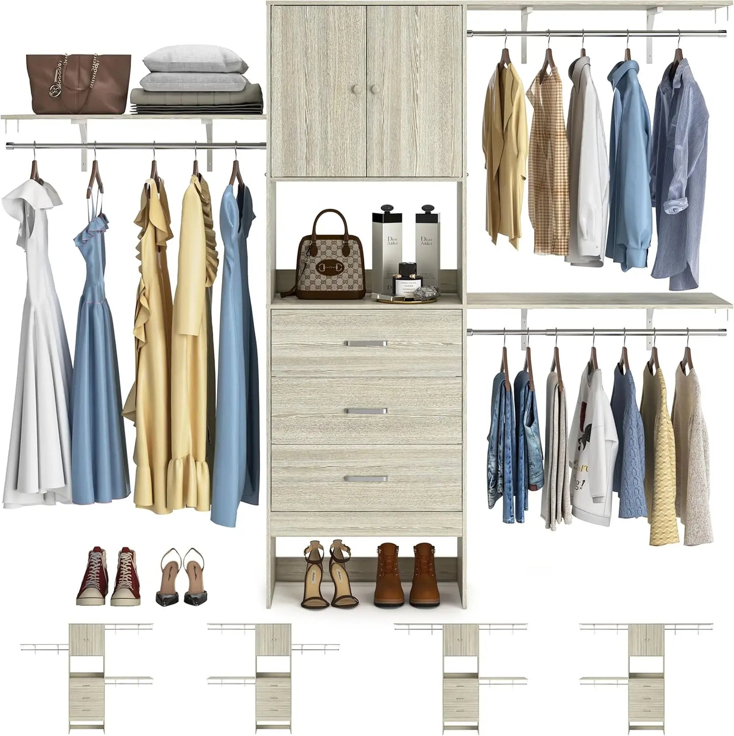 Walk In Closet System with Doors & 3 Shelving Towers
