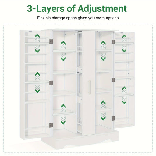 White Wooden Kitchen Storage Cabinet with Drawer & Adjustable Shelves