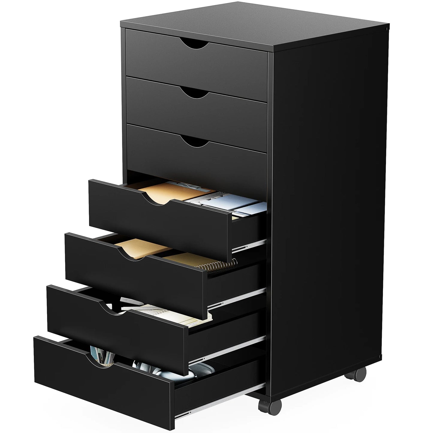 7 Drawer, Wooden Organizer Chest, Storage Mobile Cabinet on Wheels