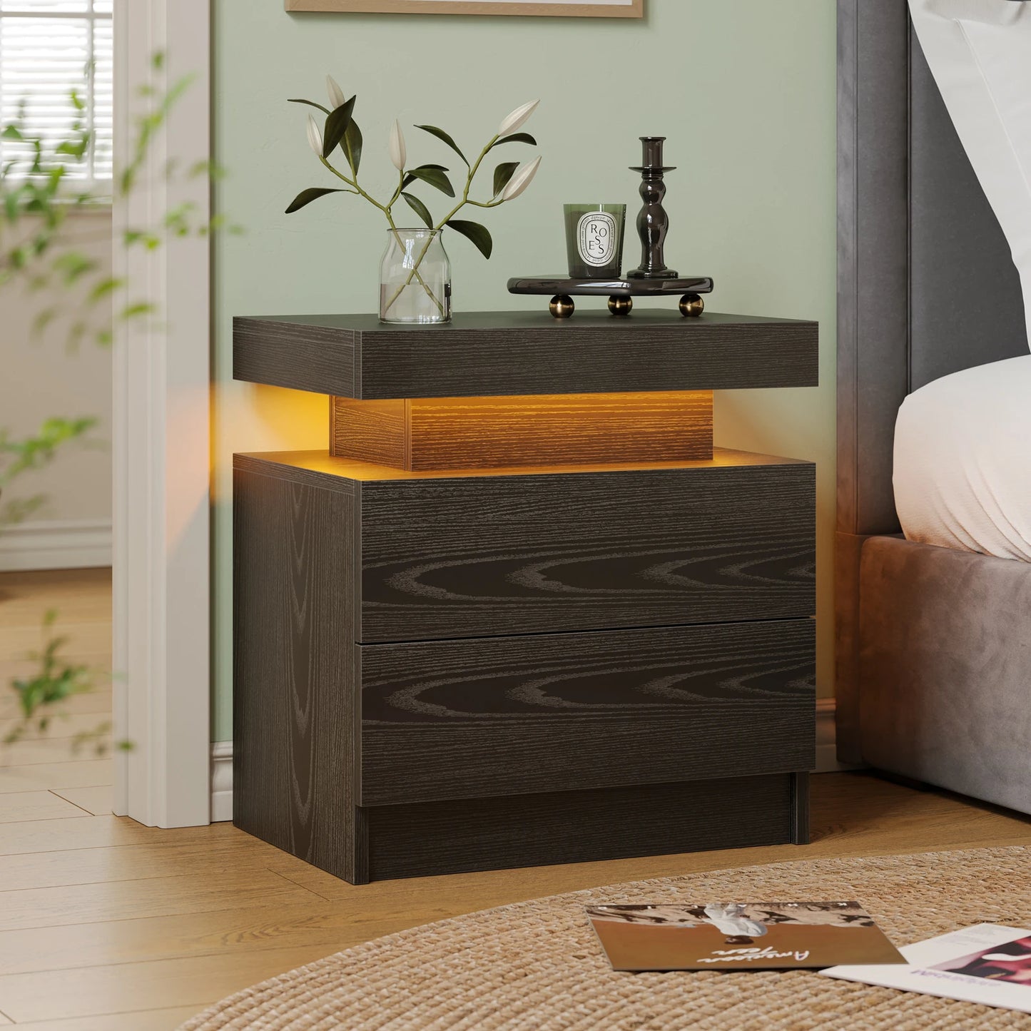 LED Nightstands with 2 Drawers for Bedroom, Living Room