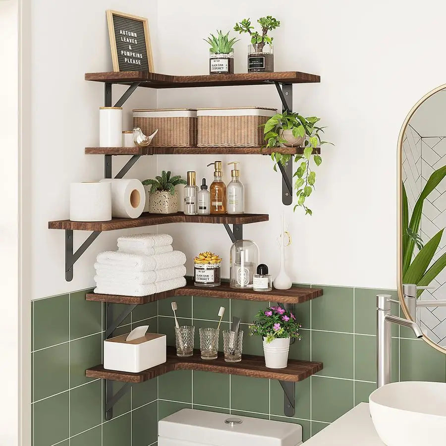 Rustic Wood Floating Corner Shelves Wall Mounted