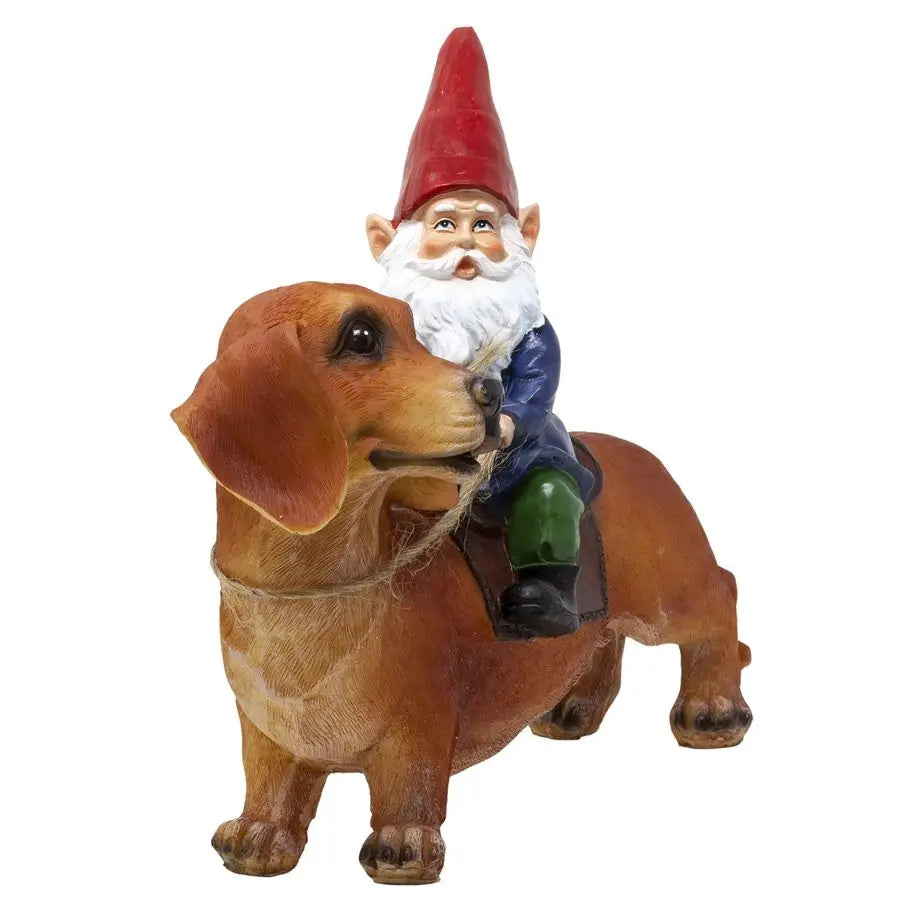 Gnome and a Dachshund Garden Statue Indoor Outdoor