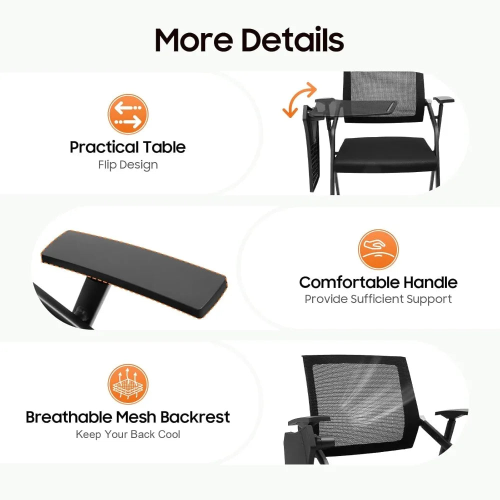 Tablet Armchair with Caster Wheels, Foldable Ergonomic Mesh Back and Arms