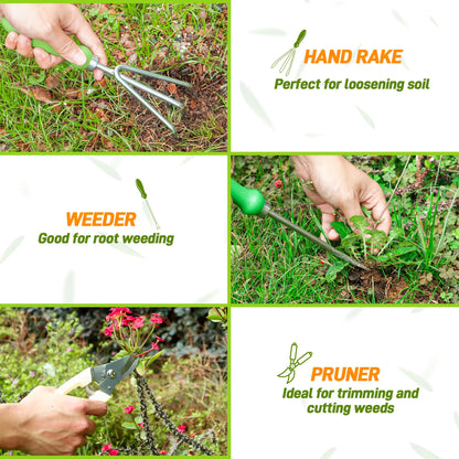 11pc Garden Tool Set With Organizer Hand Bag, Ideal For Planting Pruning