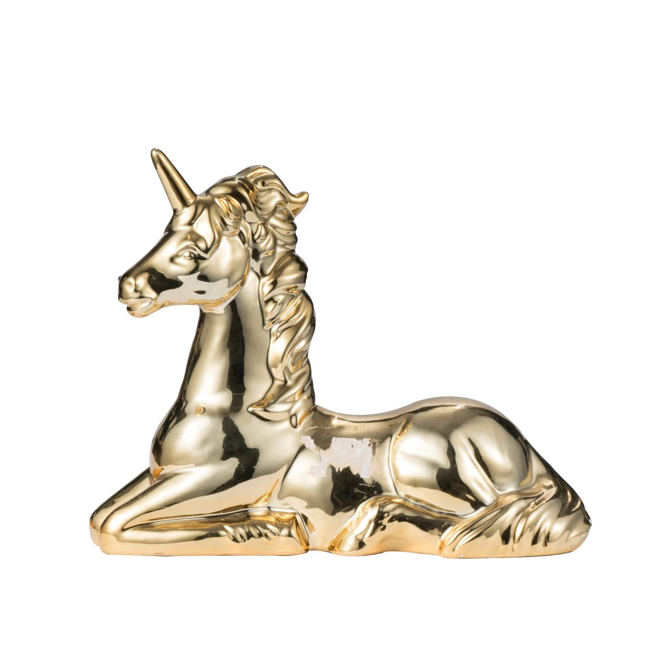 Gold Metallic Finish Ceramic Unicorn Figurine 11" Tall Smooth Ceramic Sculpture