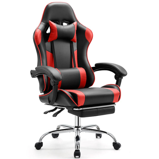 PU Leather Ergonomic Racing style Gaming Chair, Adjustable Swivel with Headrest and Lumbar Support For Office, Computer, gaming Room