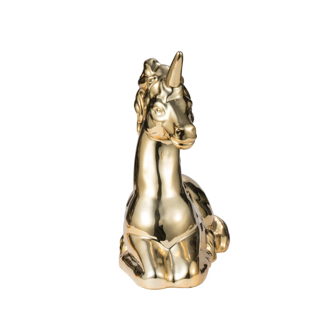 Gold Metallic Finish Ceramic Unicorn Figurine 11" Tall Smooth Ceramic Sculpture