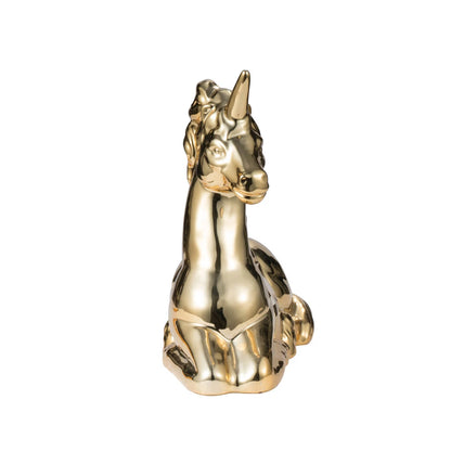 Gold Metallic Finish Ceramic Unicorn Figurine 11" Tall Smooth Ceramic Sculpture