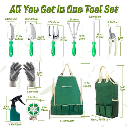 11pc Garden Tool Set With Organizer Hand Bag, Ideal For Planting Pruning