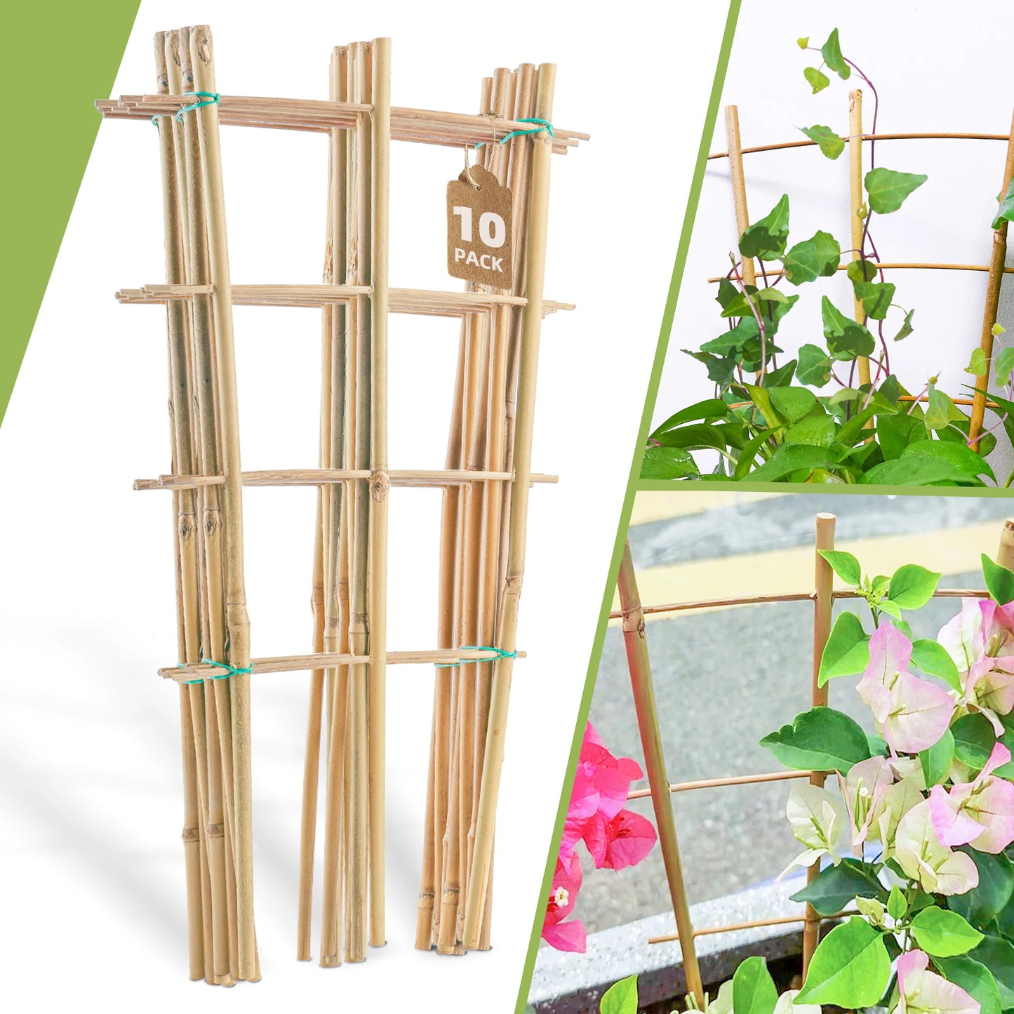 10 Pack Bamboo Trellis For Climbing Plants, Suitable For Potted Plants