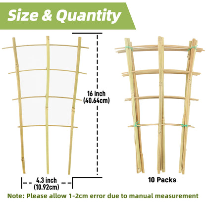 10 Pack Bamboo Trellis For Climbing Plants, Suitable For Potted Plants