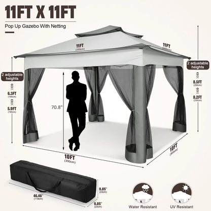 12x12 Pop up Gazebo with Mosquito Netting, Outdoor Canopy Tent with Carry Bag
