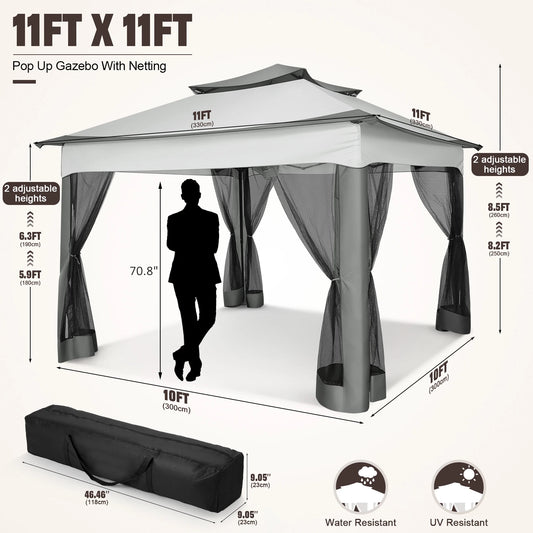 12x12 Pop up Gazebo with Mosquito Netting, Outdoor Canopy Tent with Carry Bag