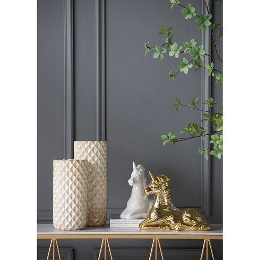 Gold Metallic Finish Ceramic Unicorn Figurine 11" Tall Smooth Ceramic Sculpture