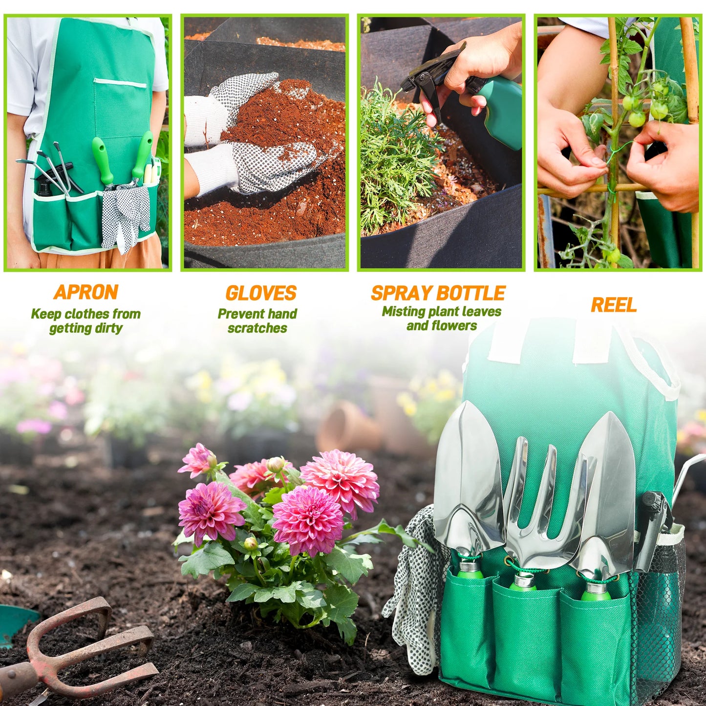 11pc Garden Tool Set With Organizer Hand Bag, Ideal For Planting Pruning