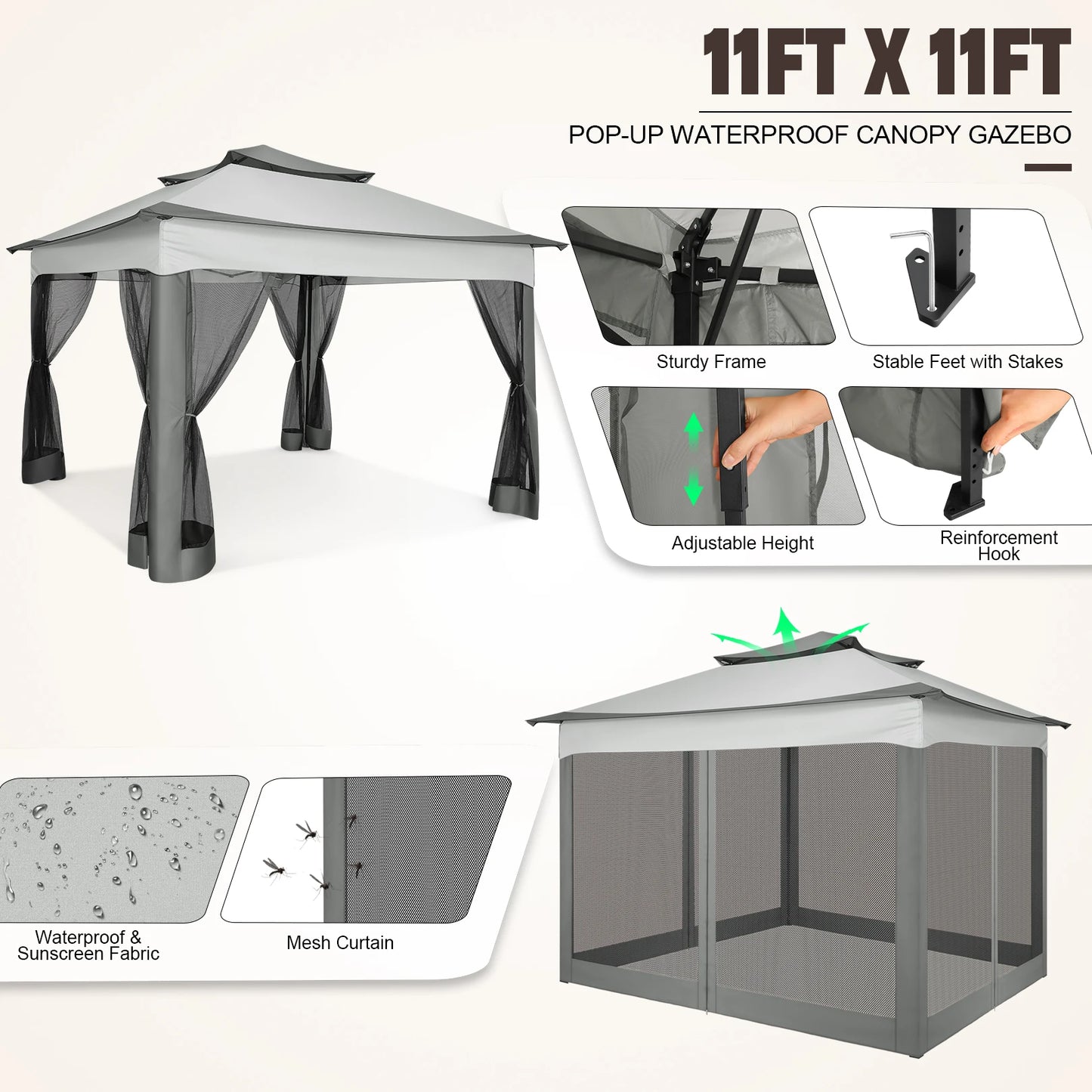 12x12 Pop up Gazebo with Mosquito Netting, Outdoor Canopy Tent with Carry Bag