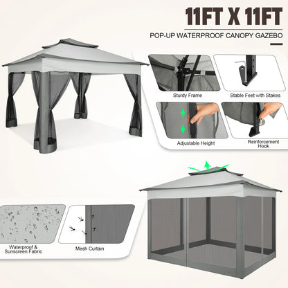 12x12 Pop up Gazebo with Mosquito Netting, Outdoor Canopy Tent with Carry Bag