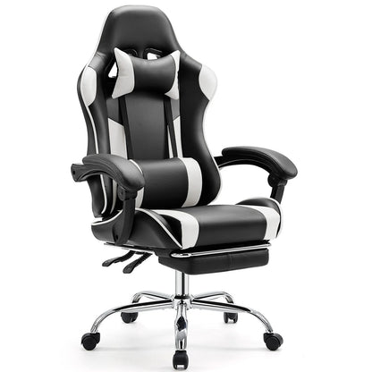 PU Leather Ergonomic Racing style Gaming Chair, Adjustable Swivel with Headrest and Lumbar Support For Office, Computer, gaming Room