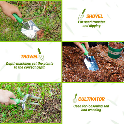 11pc Garden Tool Set With Organizer Hand Bag, Ideal For Planting Pruning