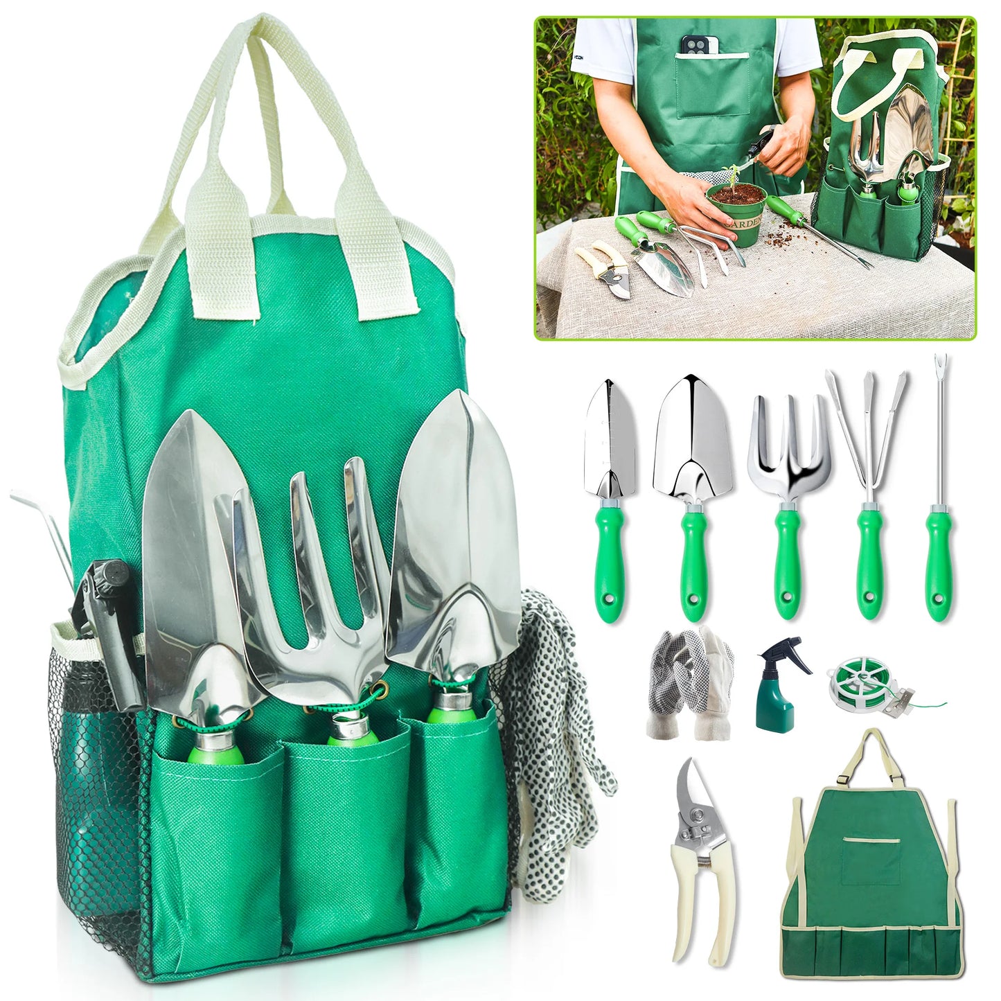 11pc Garden Tool Set With Organizer Hand Bag, Ideal For Planting Pruning