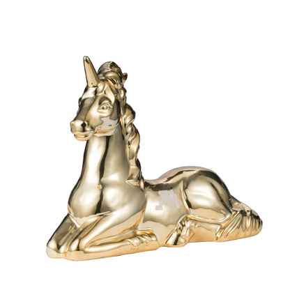 Gold Metallic Finish Ceramic Unicorn Figurine 11" Tall Smooth Ceramic Sculpture