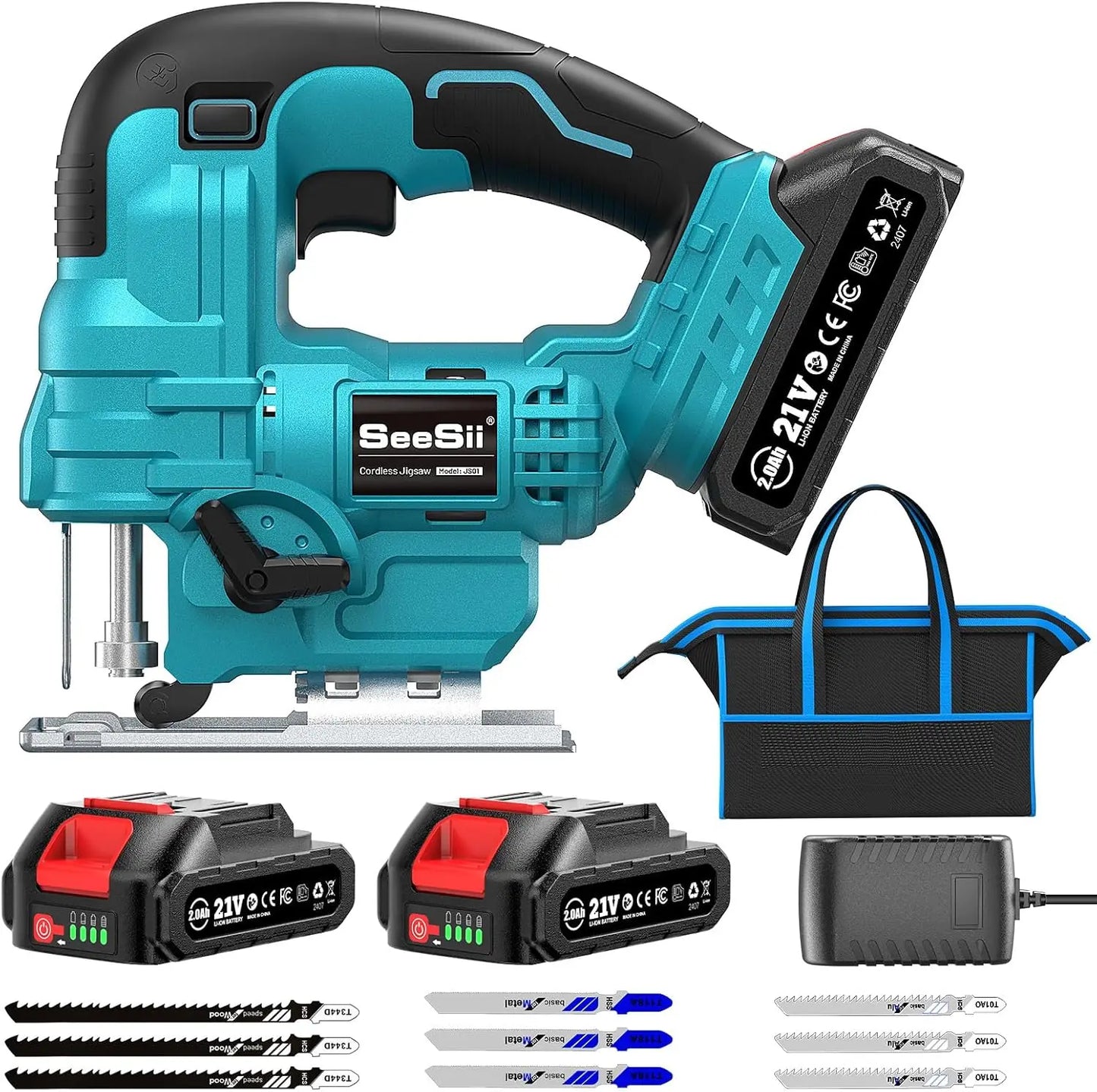 21V Cordless Jigsaw with 2 Batteries for Wood Cutting