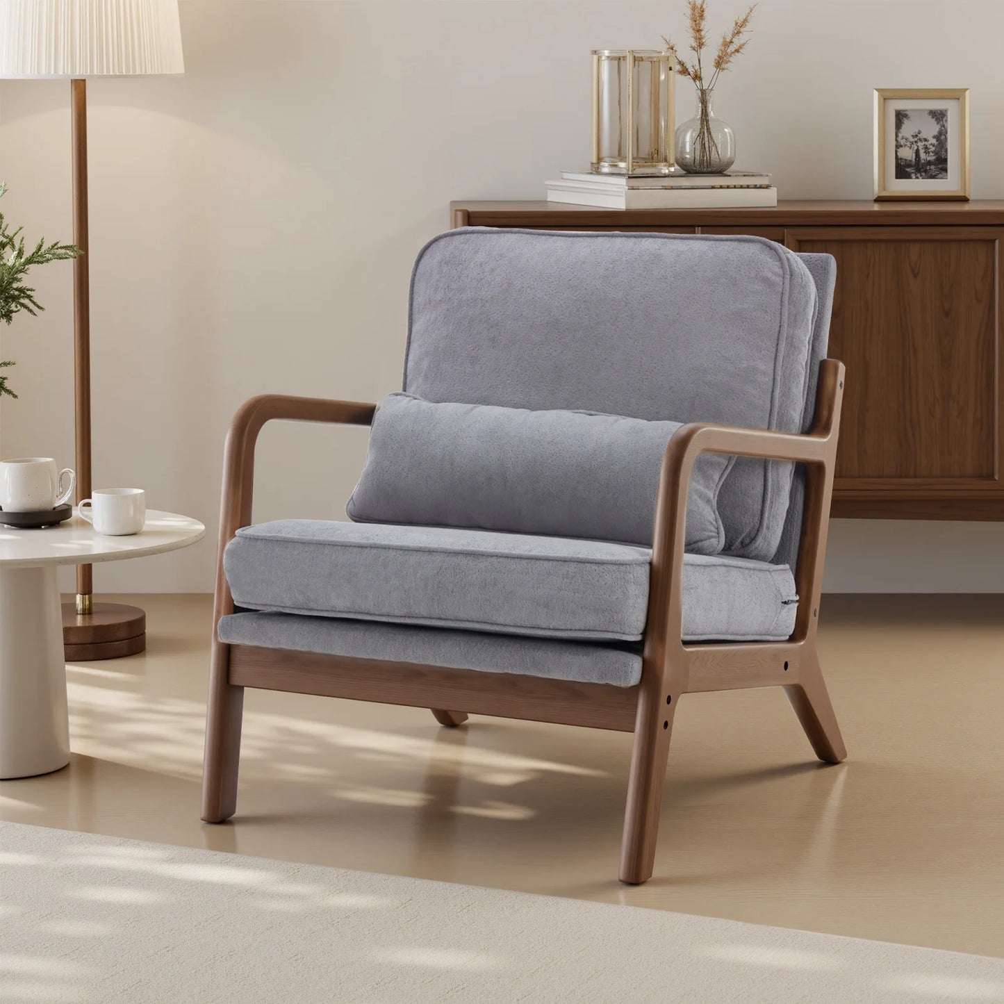 Mid Century Modern Accent Chair with Arms and Waist Cushion