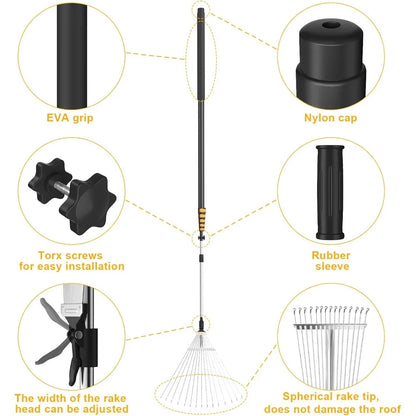 Roof and Yard Rake 7-31 FT, Dual Use to Clean Leaves, Branches and Debris for Roofs/Lawn