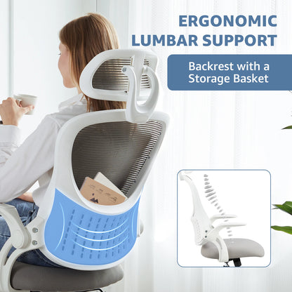 Comfortable Ergonomic Mesh Office, Computer Desk, Flip-up Arms Chair