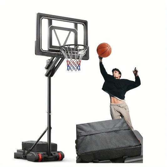 Portable Basketball Hoop, Outdoor 5.5-9.5 Feet Adjustable Height, 33 Inch Shatter Resistant Backboard
