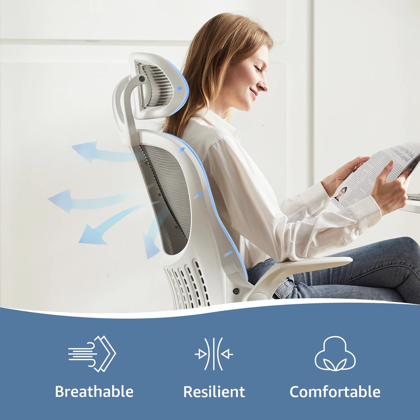 Comfortable Ergonomic Mesh Office, Computer Desk, Flip-up Arms Chair