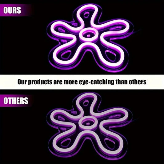 Vintage Neon Flower Signs, Purple, Blue And Yellow