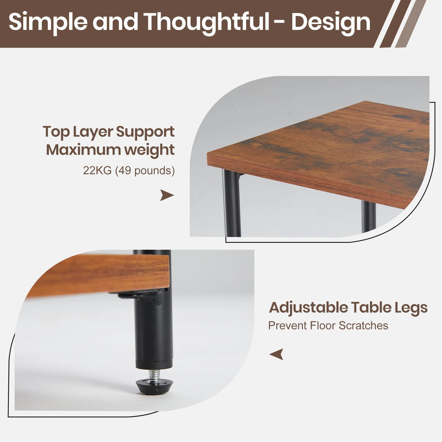 Two Steel Frame 3-Tier End Tables with Adjustable Feet