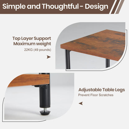 Two Steel Frame 3-Tier End Tables with Adjustable Feet