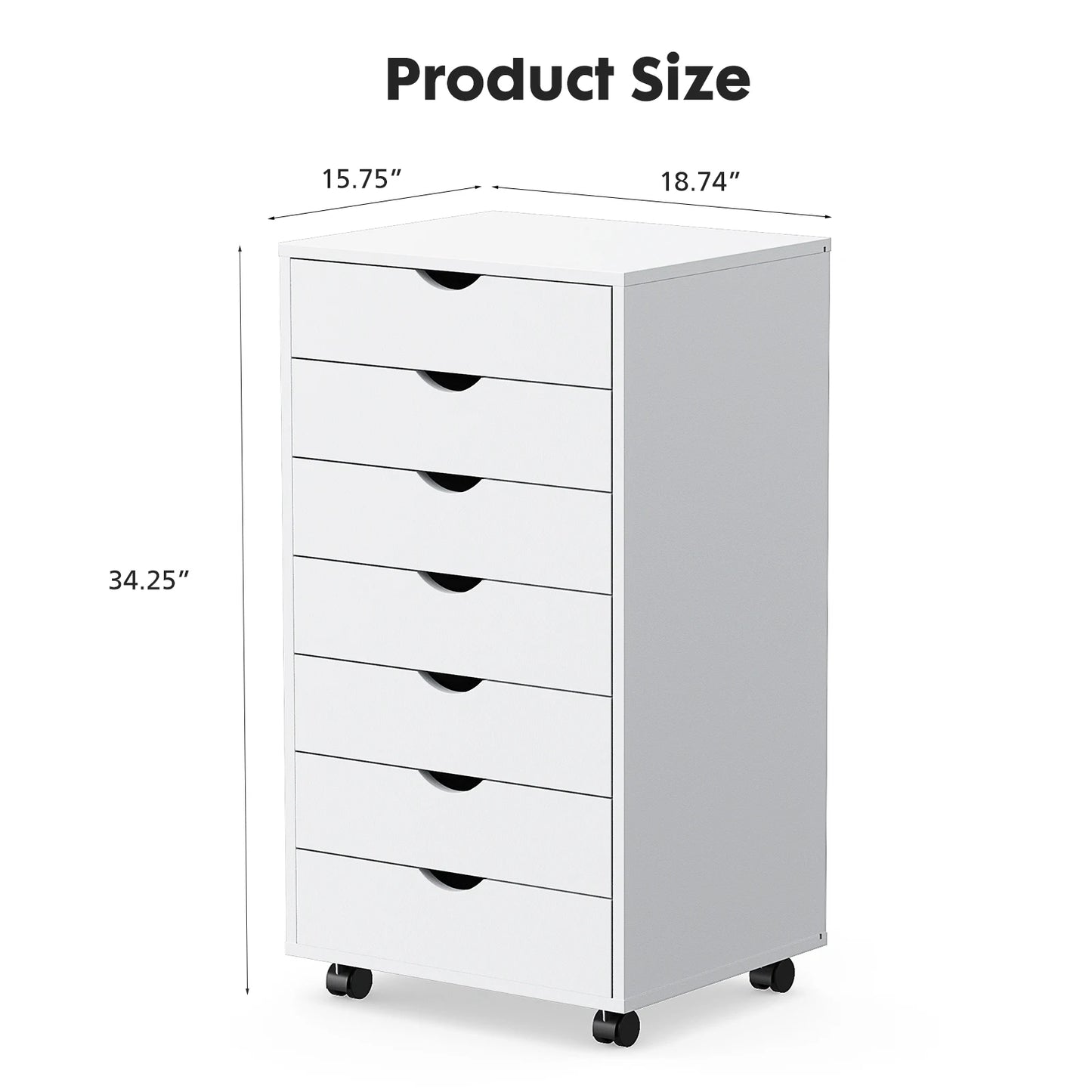 7 Drawer, Wooden Organizer Chest, Storage Mobile Cabinet on Wheels
