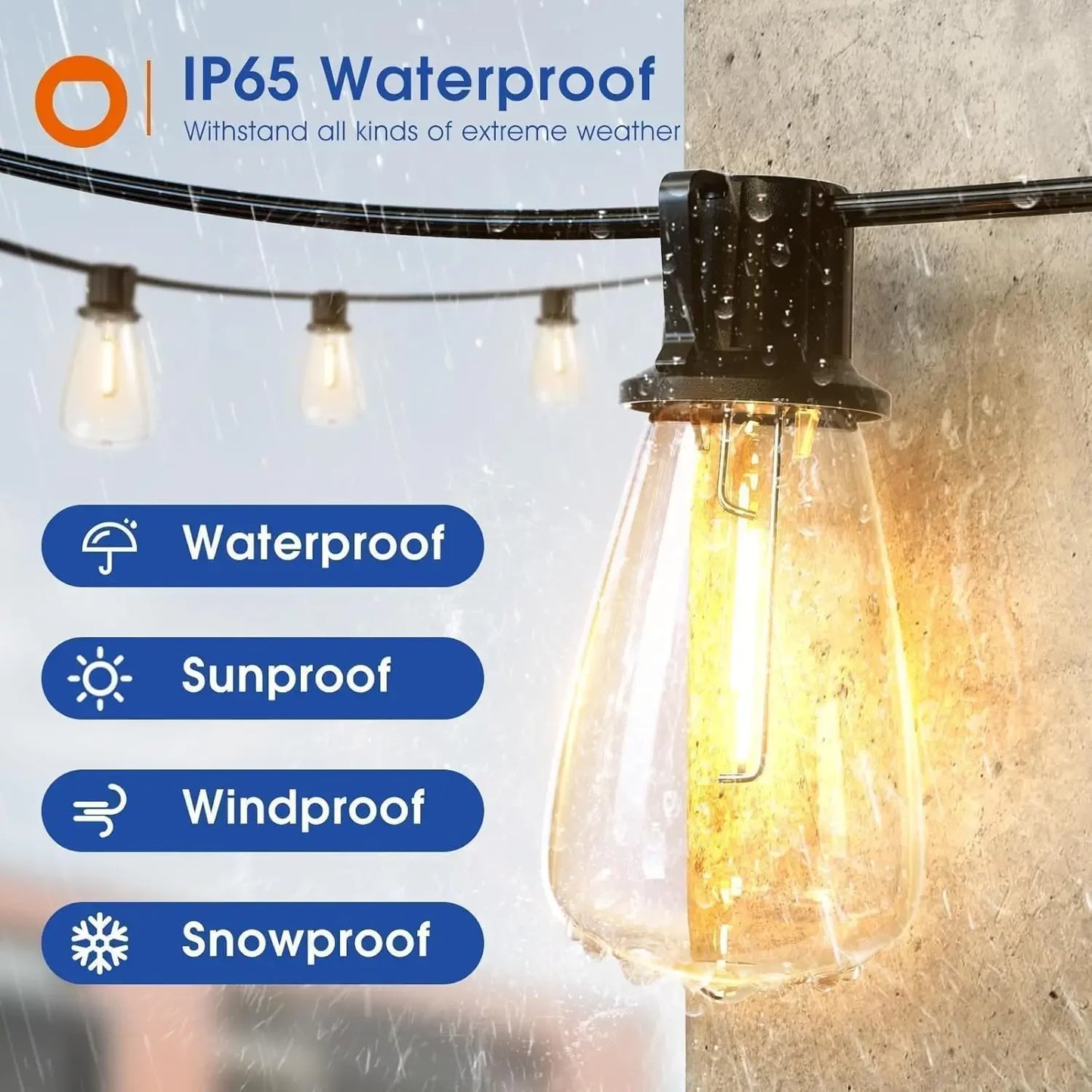 150FT LED Waterproof Shatterproof Outdoor String Lights ST38 Replaceable Bulbs