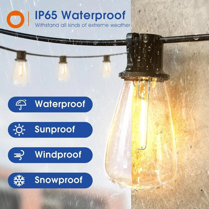 150FT LED Waterproof Shatterproof Outdoor String Lights ST38 Replaceable Bulbs