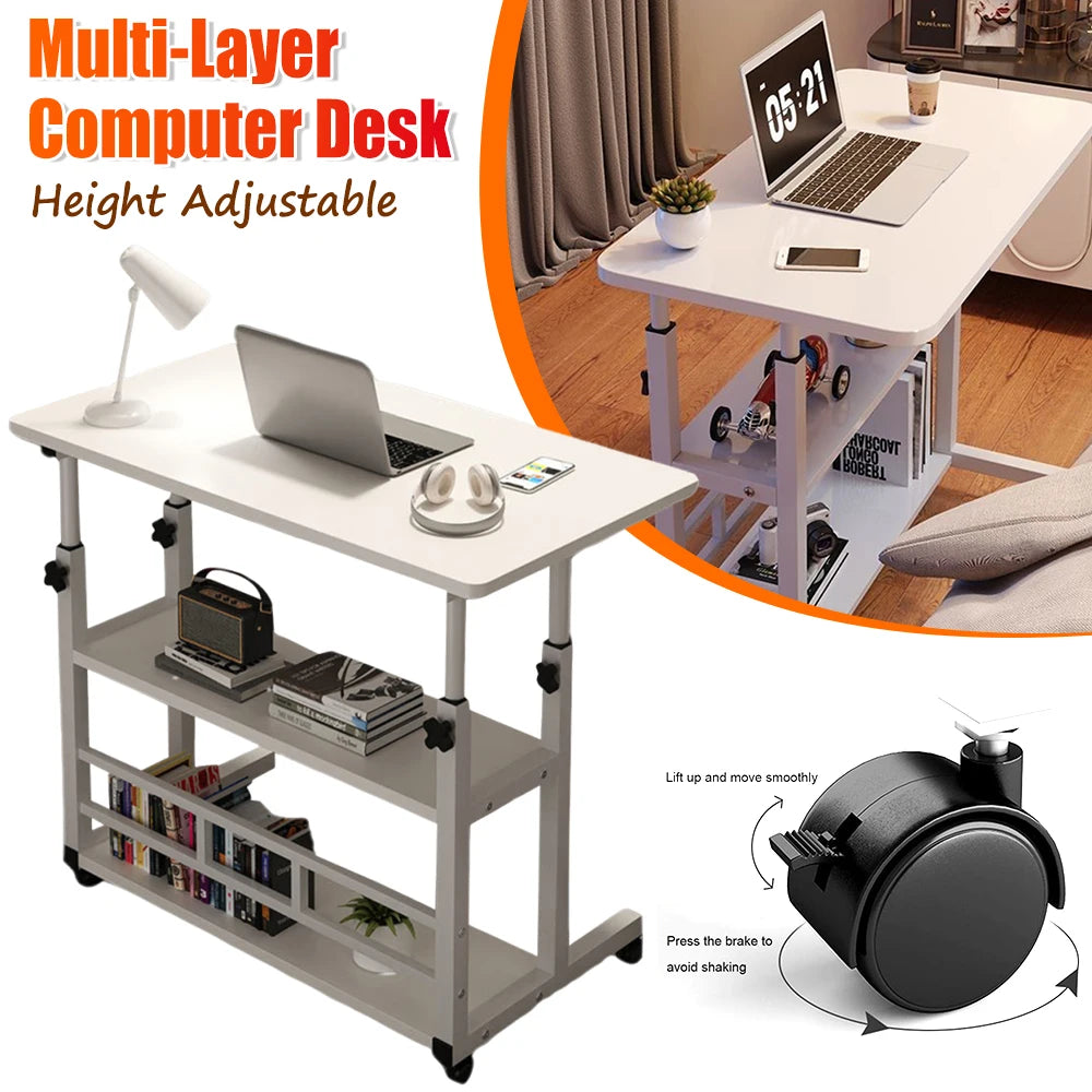 Height Adjustable Multi-Layer Standing Wooden Computer Desk Workstation for Home Office