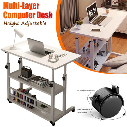 Height Adjustable Multi-Layer Standing Wooden Computer Desk Workstation for Home Office