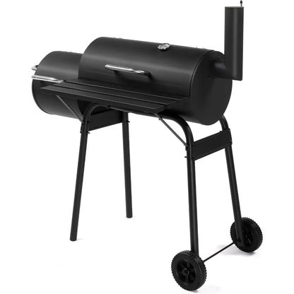 Large BBQ Smoker Grill with Offset Smoker on Wheels for Backyard and Patio Parties