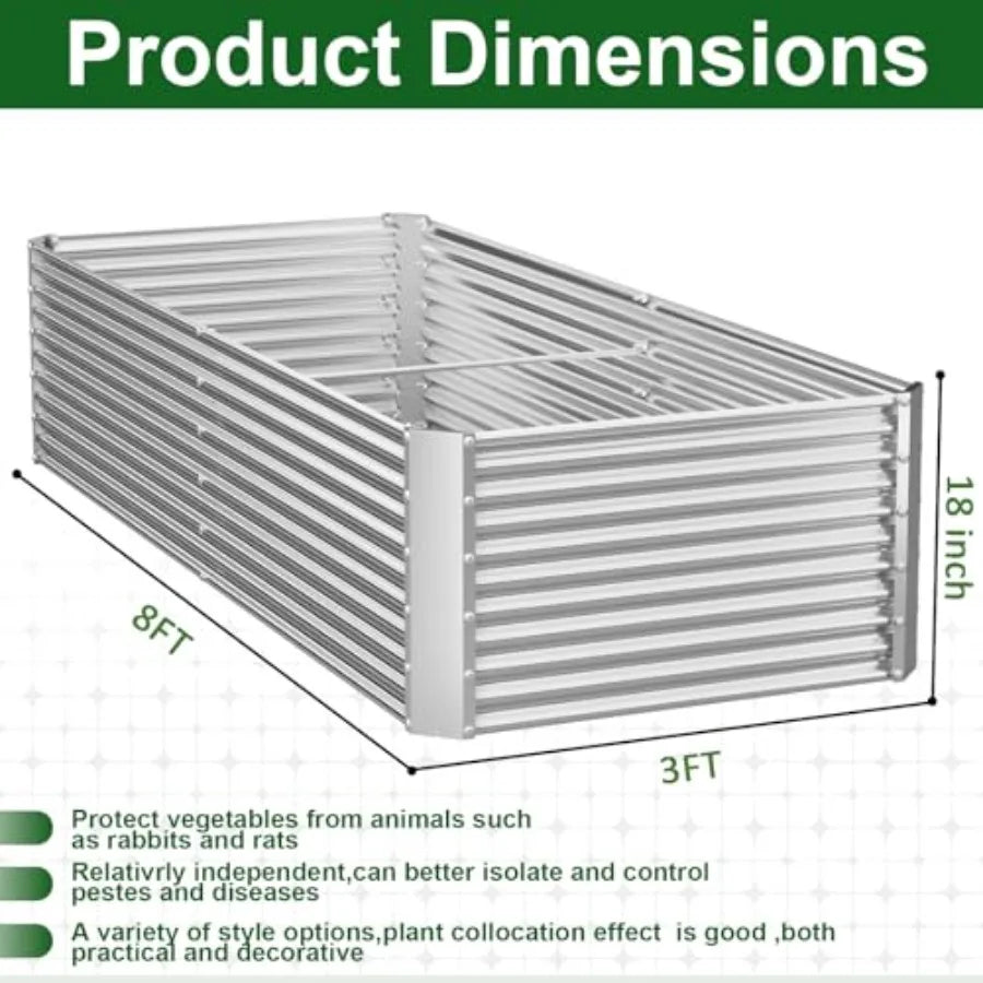 2 Pack Tall 8x3FT Corrugated Galvanized Steel Raised Garden Bed
